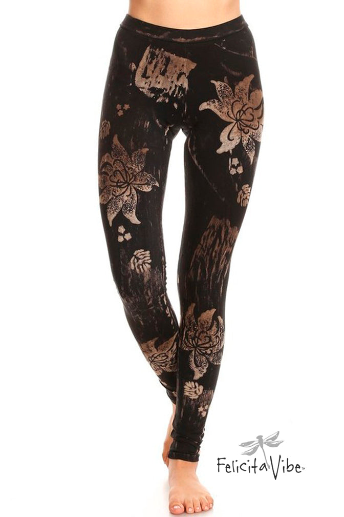 All Over Batik Styled Floral Yoga Leggings front - Felicita Vibe® - felicitavibe.com