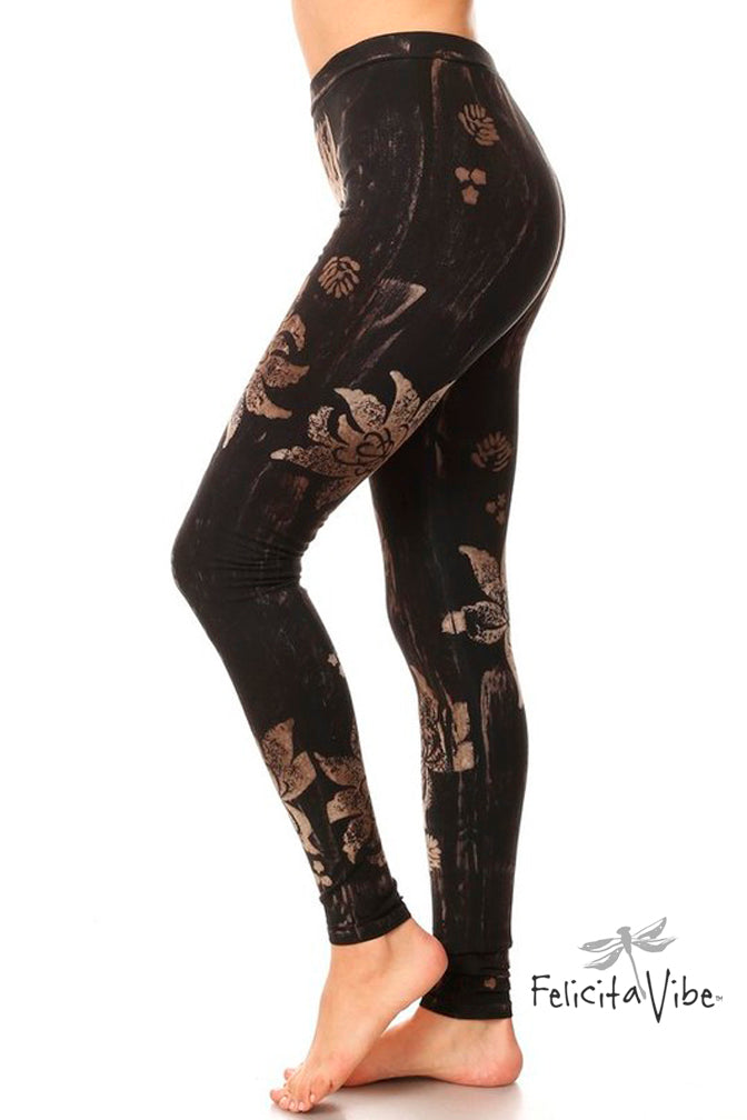All Over Batik Styled Floral Yoga Leggings side - Felicita Vibe® - felicitavibe.com
