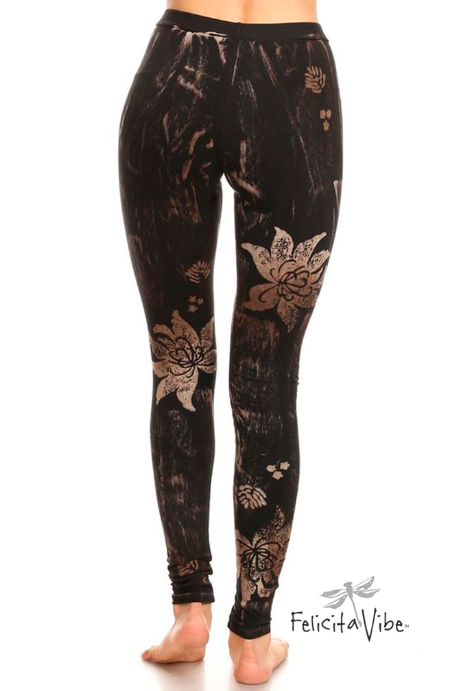 All Over Batik Styled Floral Yoga Leggings back - Felicita Vibe® - felicitavibe.com