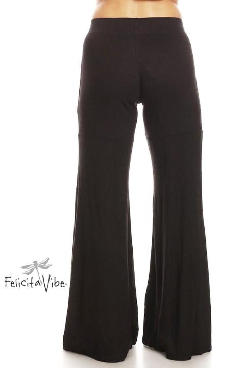 Black Gaucho Palazzo Wide Leg Pants with Mandala and fold over waist back- Felicita Vibe® - felicitavibe.com