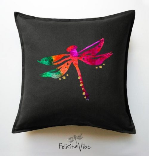 "Dragonfly" Decorative Gold Accents on Black 20X20 Throw Pillow Cover