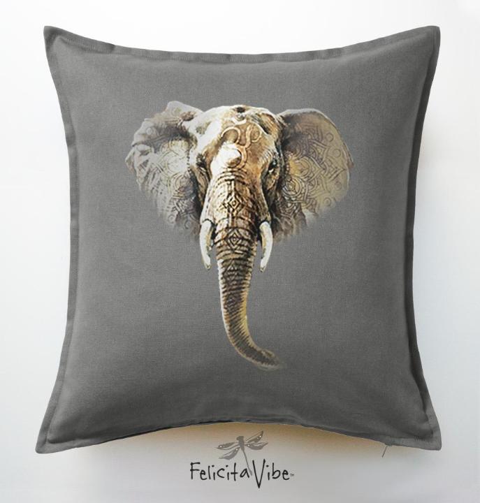 Elephant with Om and Mandala Grey 20X20 Throw Pillow Cover - Felicita Vibe® - felicitavibe.com