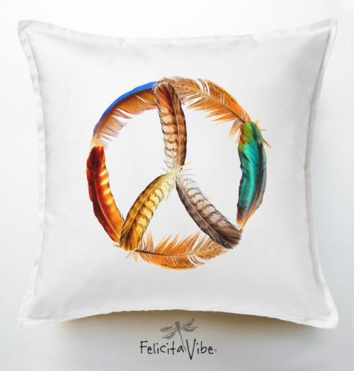 White Feathered Peace Sign 20X20 Throw Pillow Cover