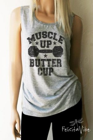"Muscle Up Buttercup" Grey Muscle Tank Top - Felicita Vibe® - felicitavibe.com