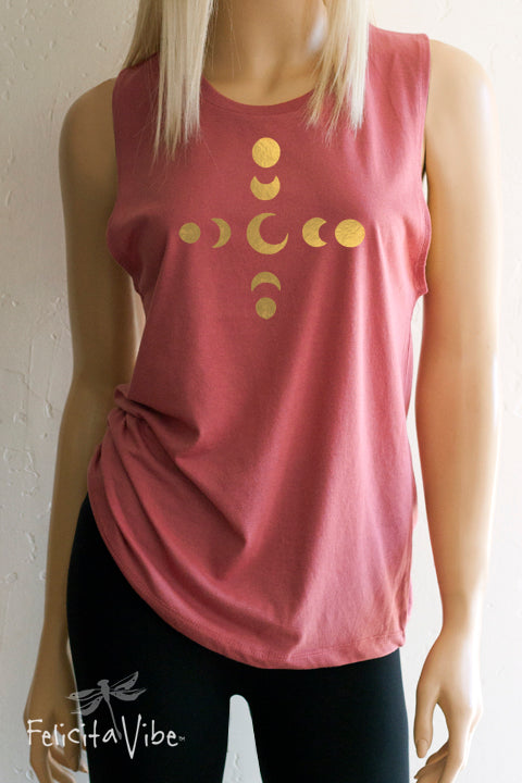 Foil "Moon Transitioning" Rose Colored Muscle Tank Top