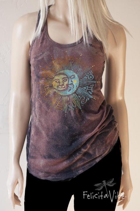 "Sun & Moon" vintage washed batic style Yoga Tank Top