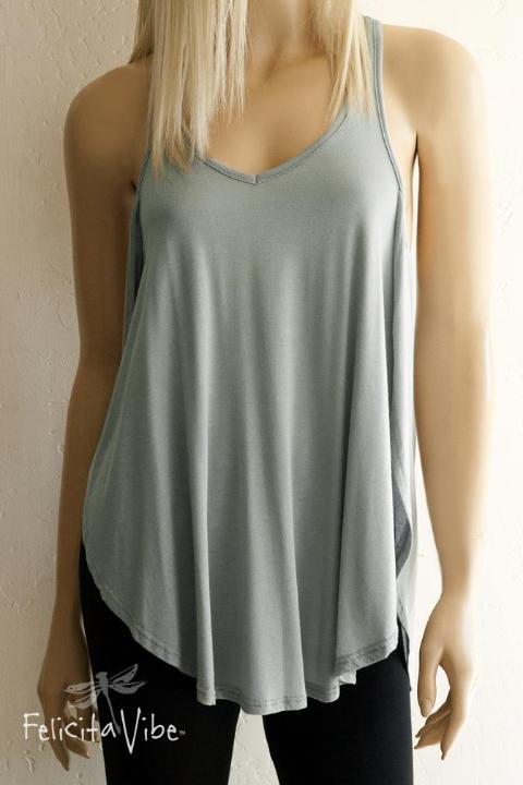 Limited Edition Grey Green  Open Sided Racer Back Fashion Tank Top - Felicita Vibe® - felicitavibe.com